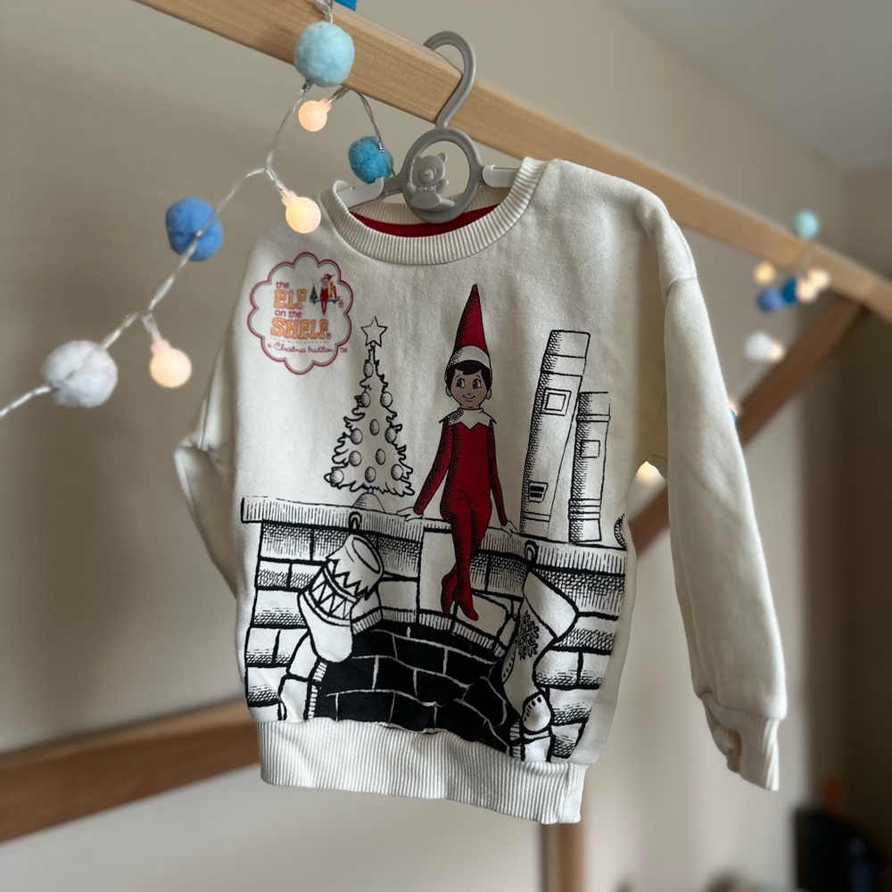 Elf-Themed Cream Sweatshirt for Kids